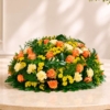 Coussin funéraire aux tons ambrés — Douceur Ambrée, fleurs de deuil livrées à Paris